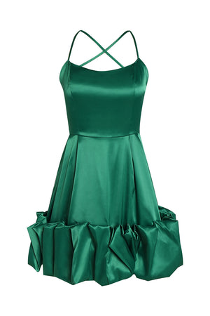 Backless Strappy Ruffle Satin A Line Dress