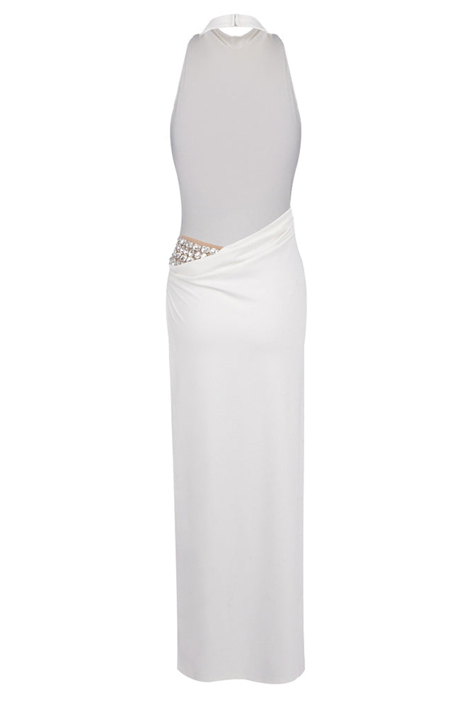 Backless Tail Slit Halter Maxi Dress