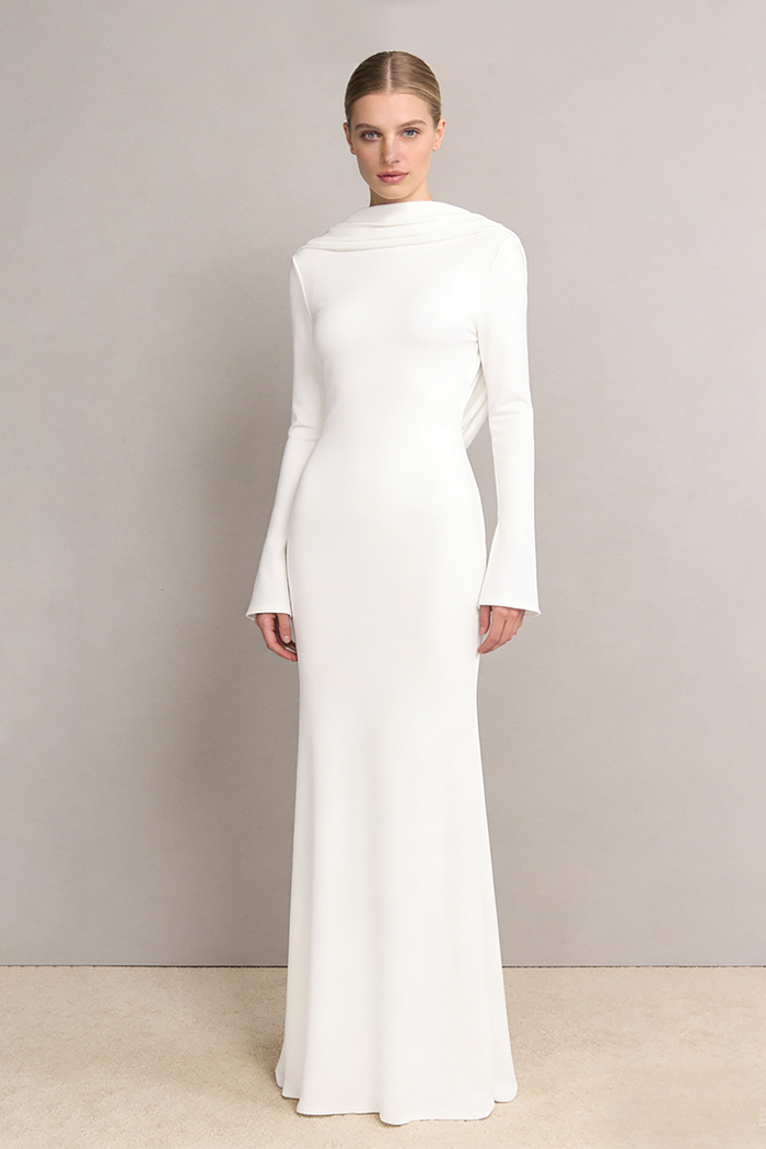 Backless Flared-cuffs Maxi Dress