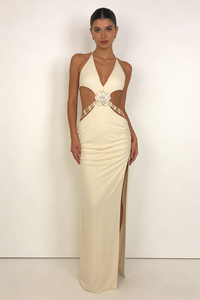 Backless Floral Crystal Maxi Dress