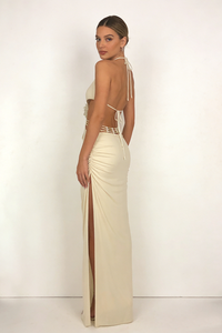 Backless Floral Crystal Maxi Dress