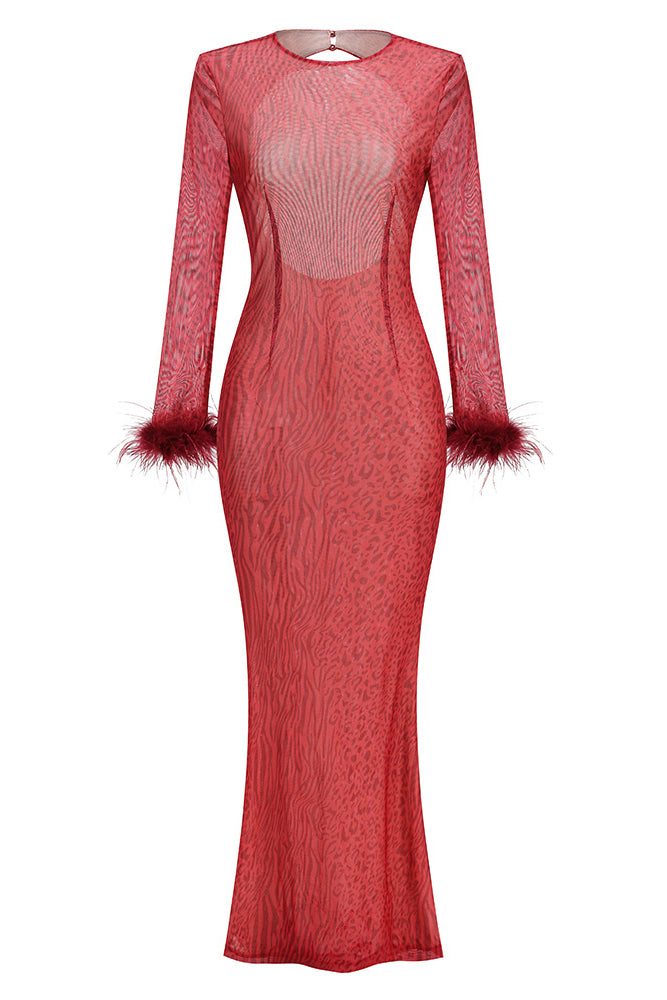 Backless Leopard Burnout Mesh Maxi Dress