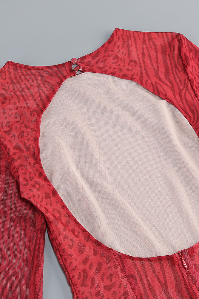 Backless Leopard Burnout Mesh Maxi Dress