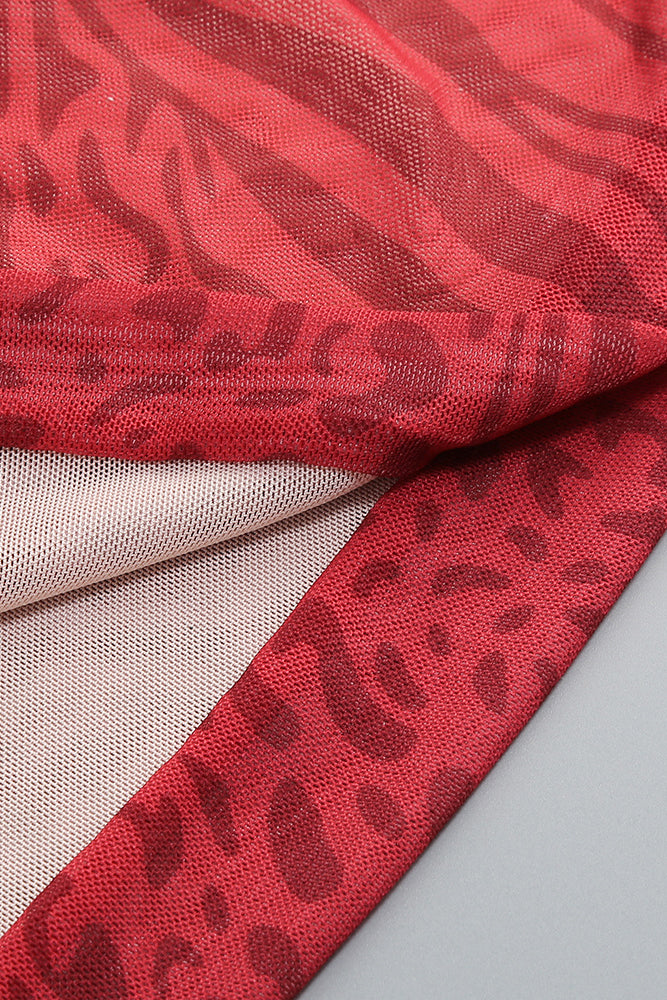 Backless Leopard Burnout Mesh Maxi Dress