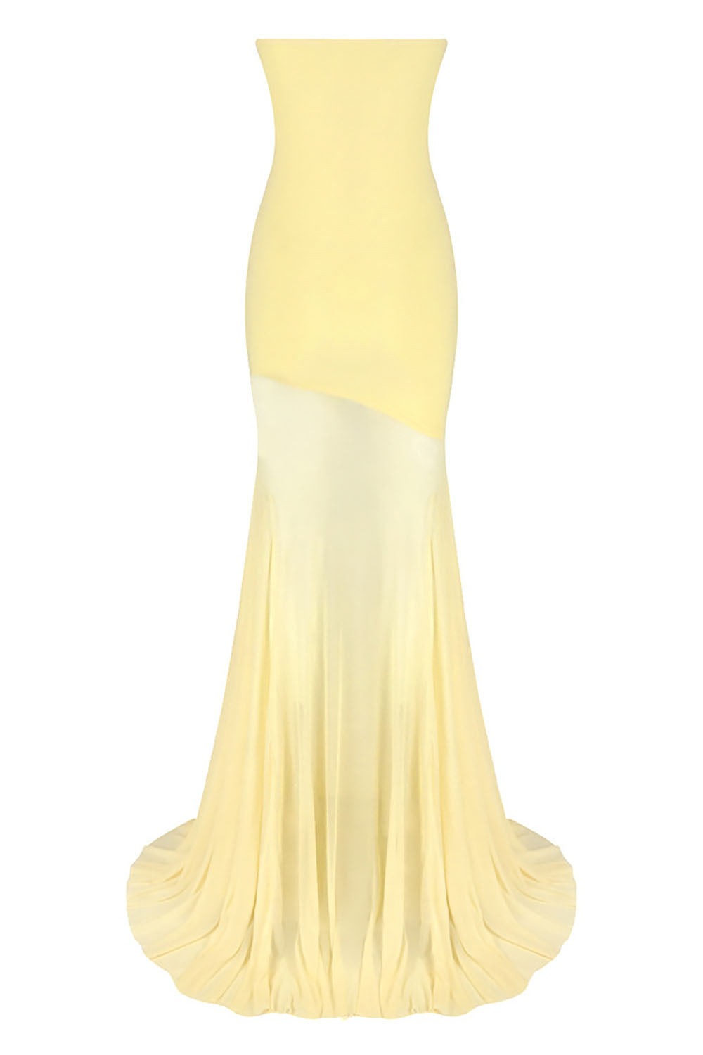 Bandeau Neck Flared Mesh Gown