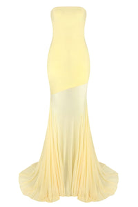 Bandeau Neck Flared Mesh Gown