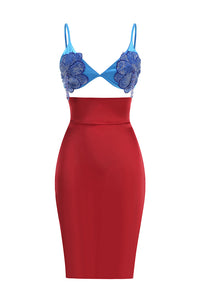 Beaded Applique Lace-up Dress