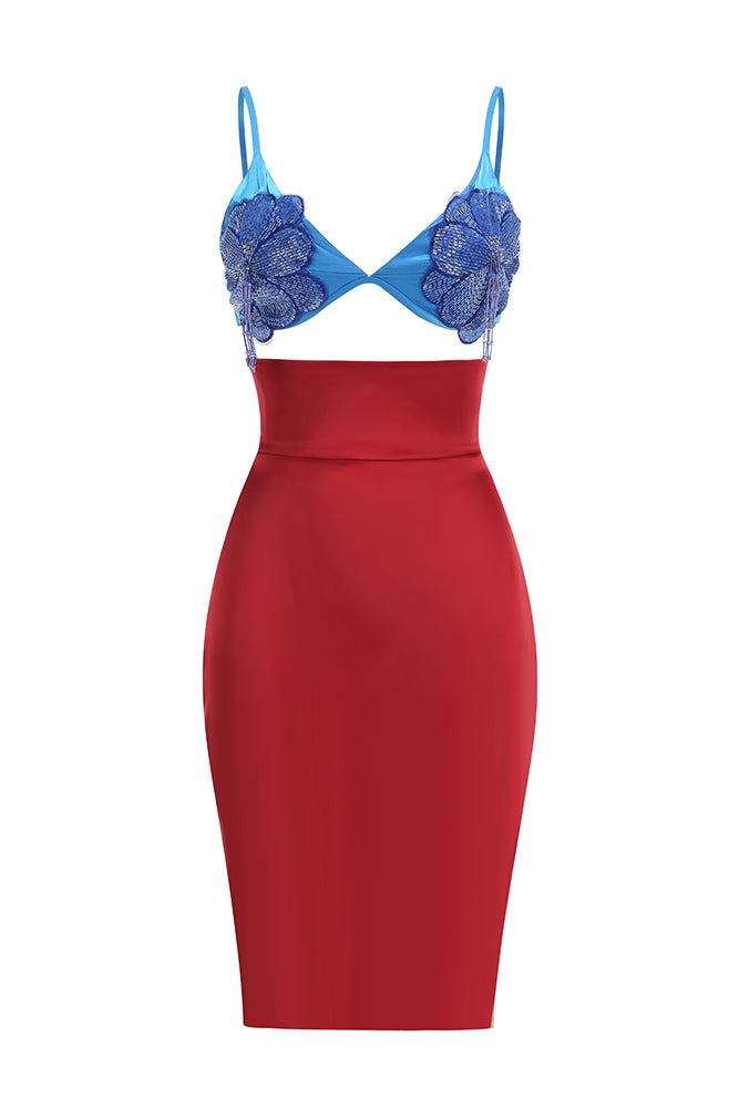 Beaded Applique Lace-up Dress