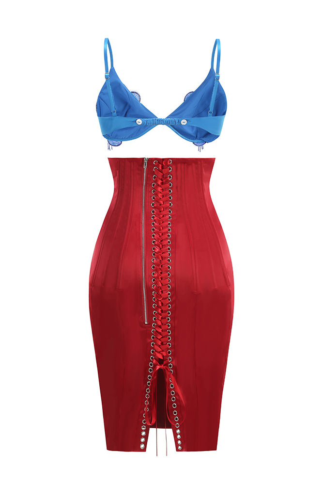 Beaded Applique Lace-up Dress