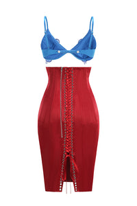 Beaded Applique Lace-up Dress