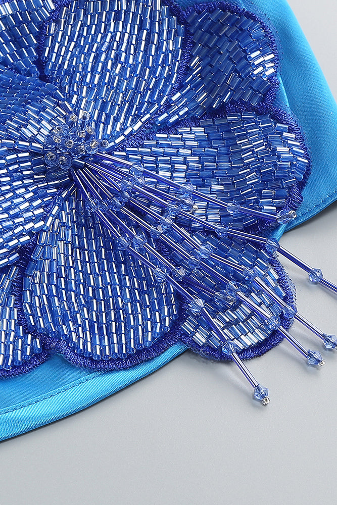 Beaded Applique Lace-up Dress