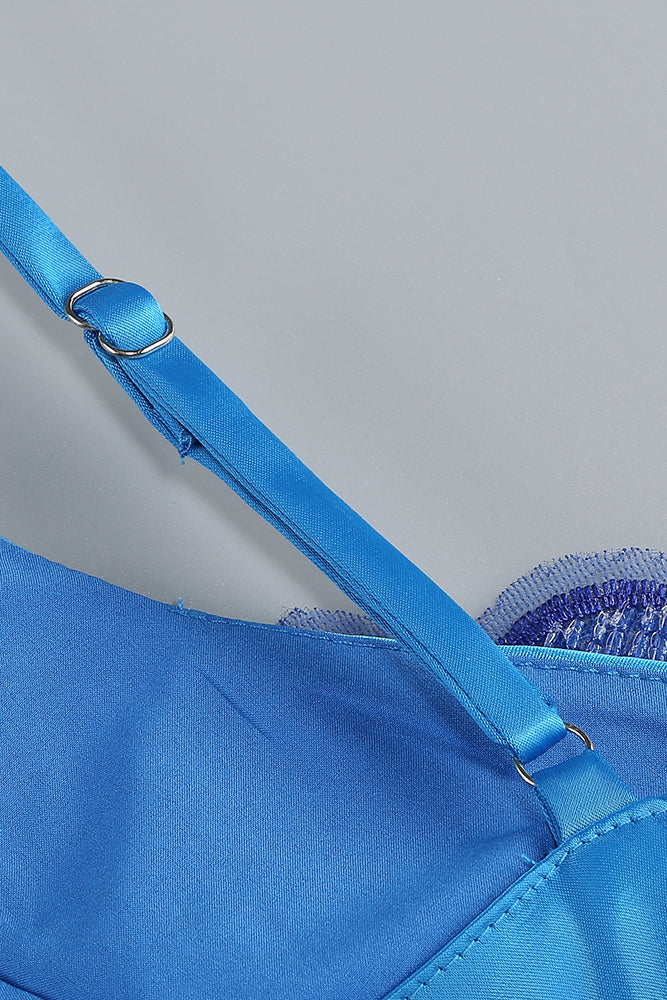 Beaded Applique Lace-up Dress