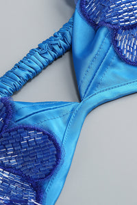 Beaded Applique Lace-up Dress