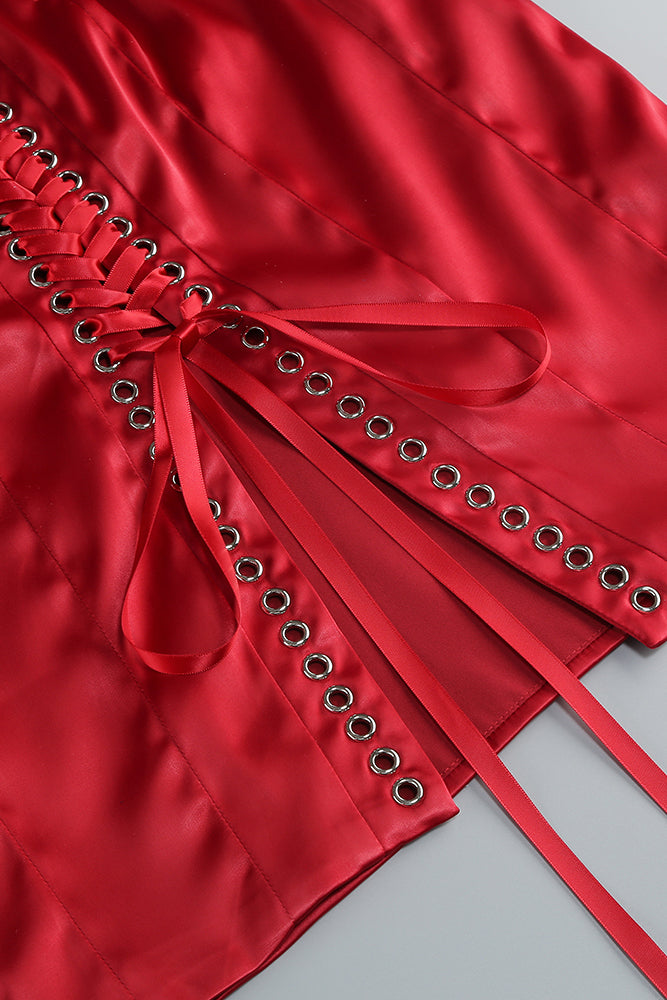 Beaded Applique Lace-up Dress