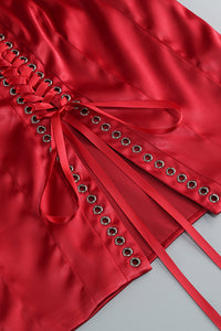 Beaded Applique Lace-up Dress