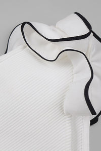 Black-trim Flower One Shoulder Maxi Bandage Dress