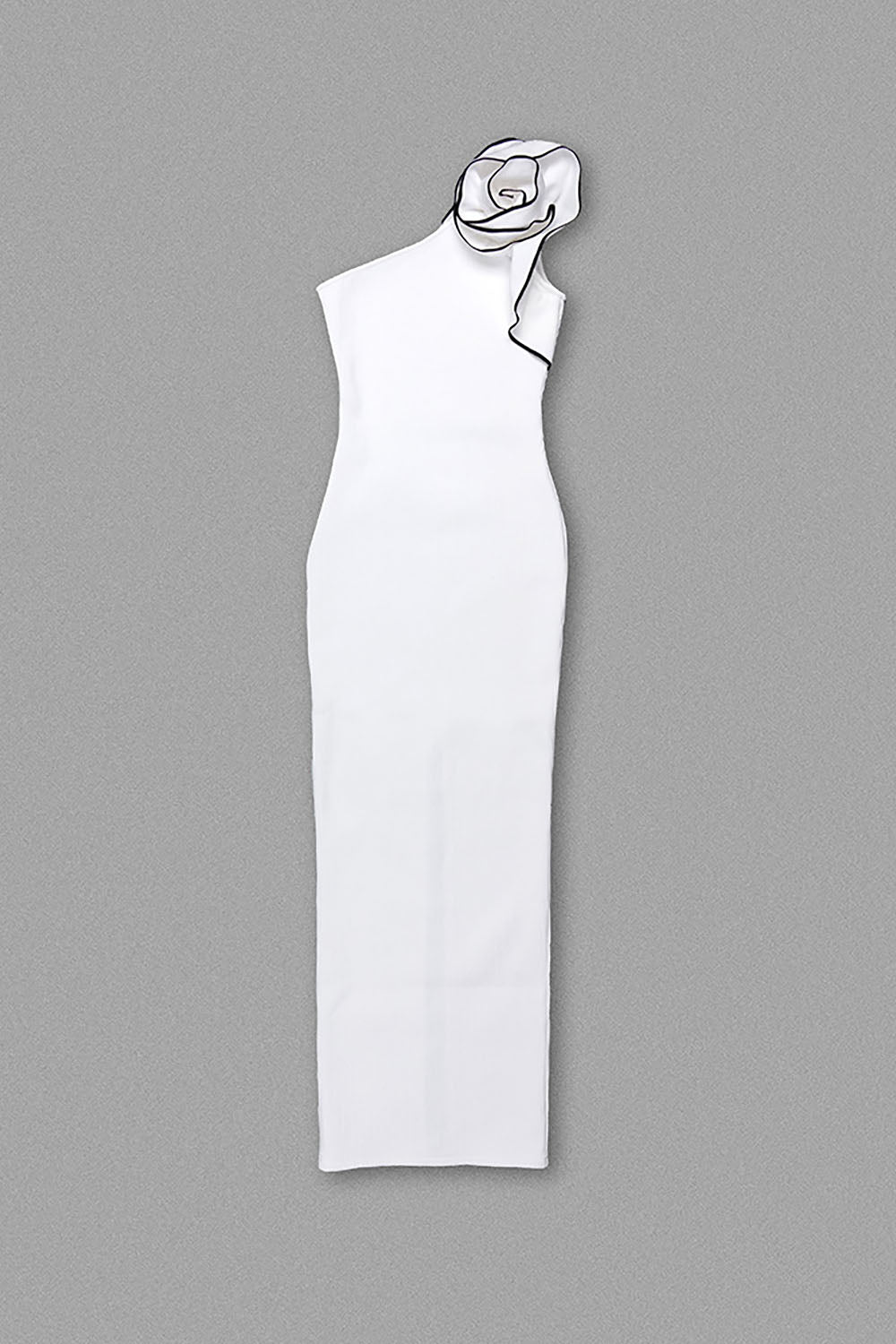 Black-trim Flower One Shoulder Maxi Bandage Dress