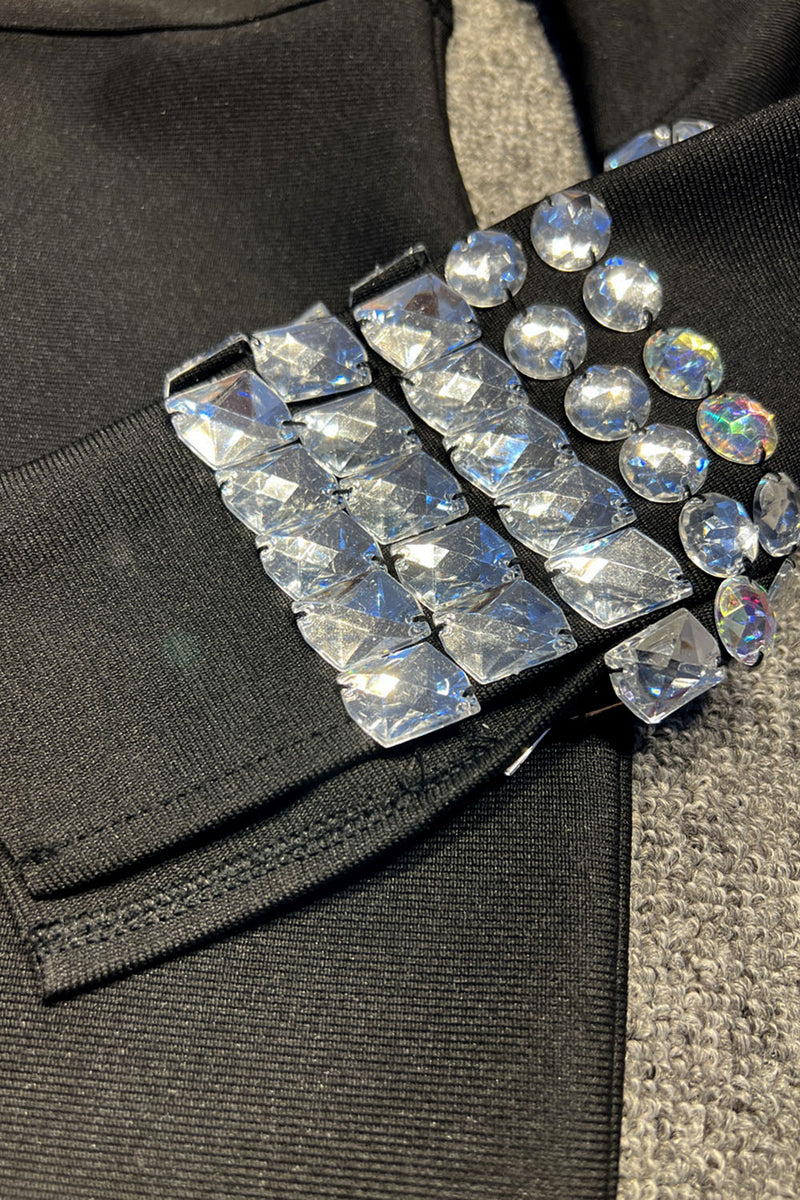 Black Crystal embellished Bandage Turtleneck Jumpsuit