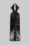 Black Halterneck Sequined With Keyhole Chest Gown