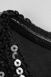 Robe noire dos nu pailletée avec trou de serrure sur la poitrine