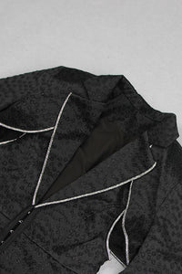 Robe courte blazer noire en jacquard à col en V