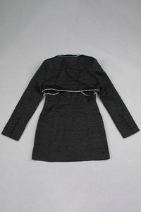 Robe courte blazer noire en jacquard à col en V