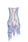 Sparkly Sequin Strappy Tassel Mini Dress In Blue - Chicida