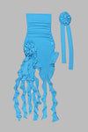 Blue Tube Top Flower Choker Ruffle Asymmetrical Dress