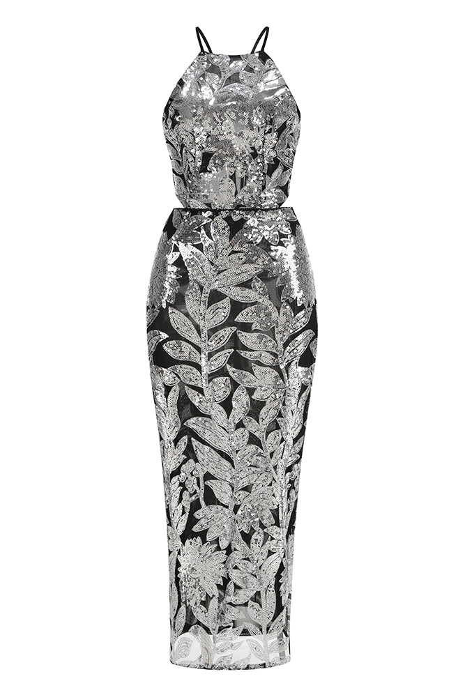 Botanical Sequin Embellished Gown