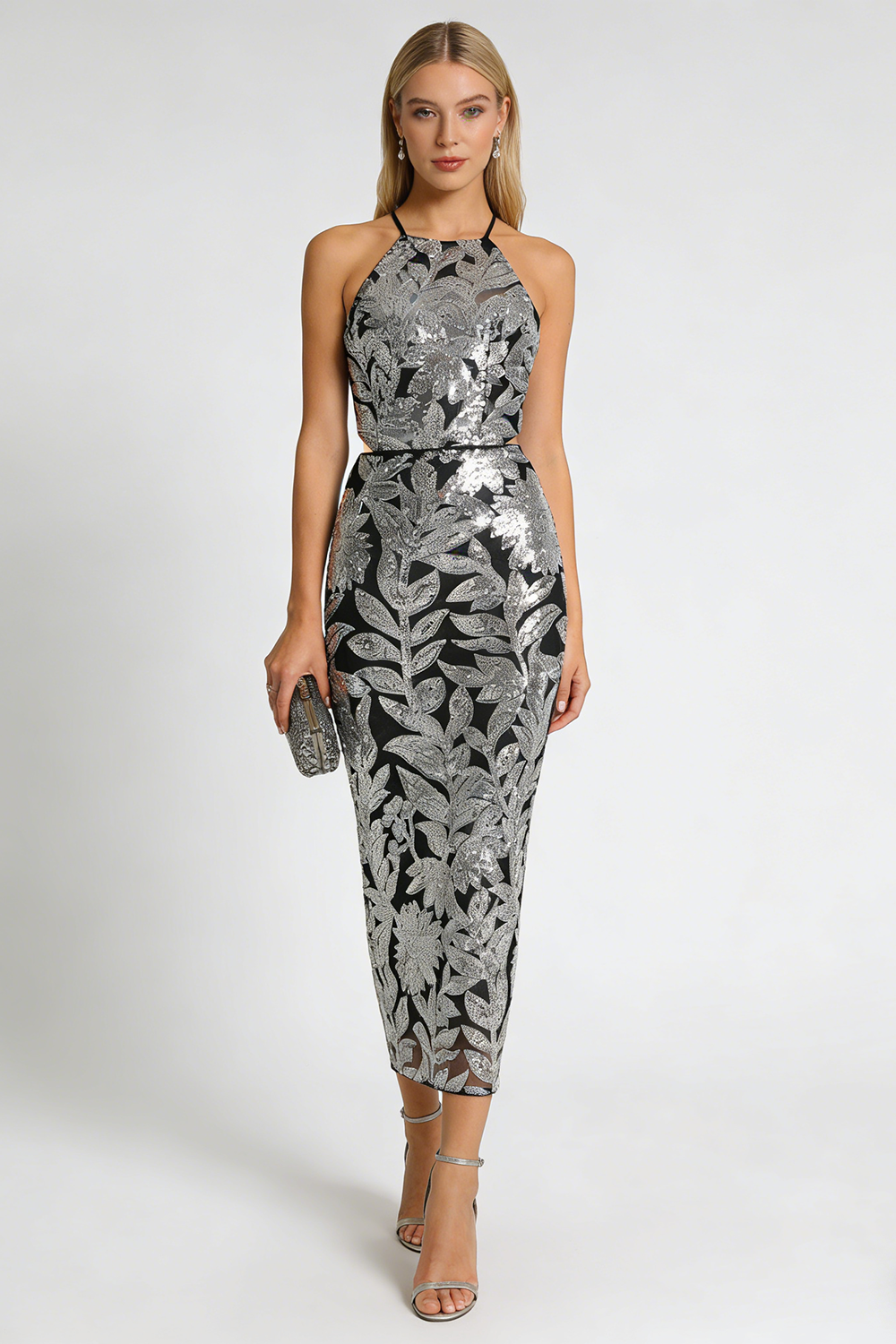 Botanical Sequin Embellished Gown