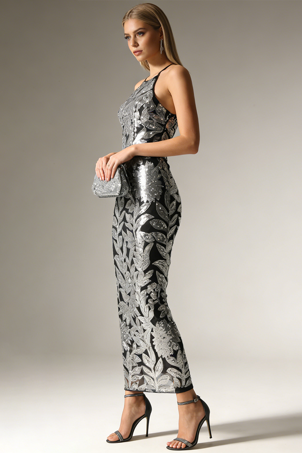 Botanical Sequin Embellished Gown