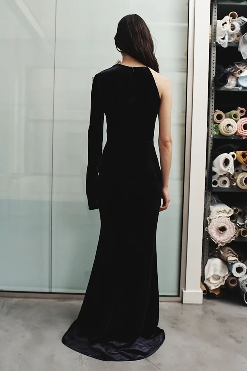Bow Cascade Velvet Gown