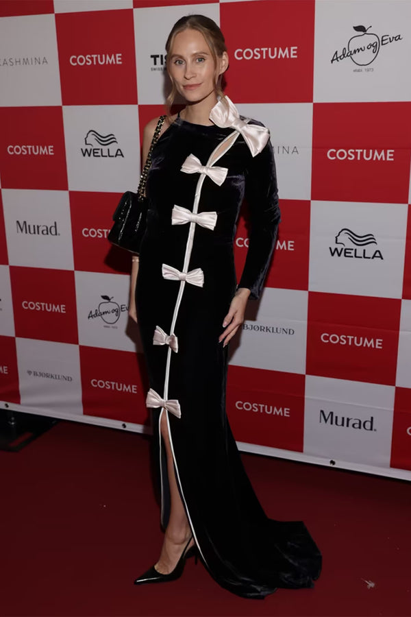 Bow Cascade Velvet Gown