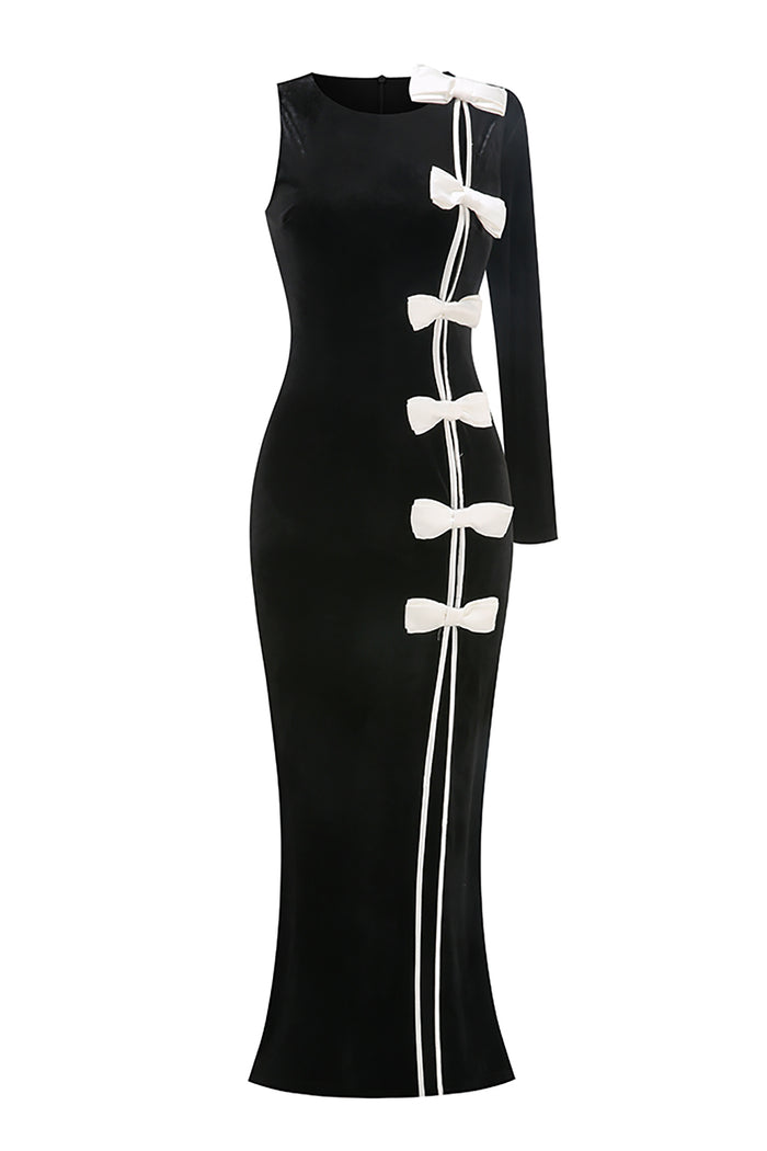 Bow Cascade Velvet Gown