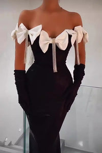 Robe longue bustier à franges et nœuds en cristal