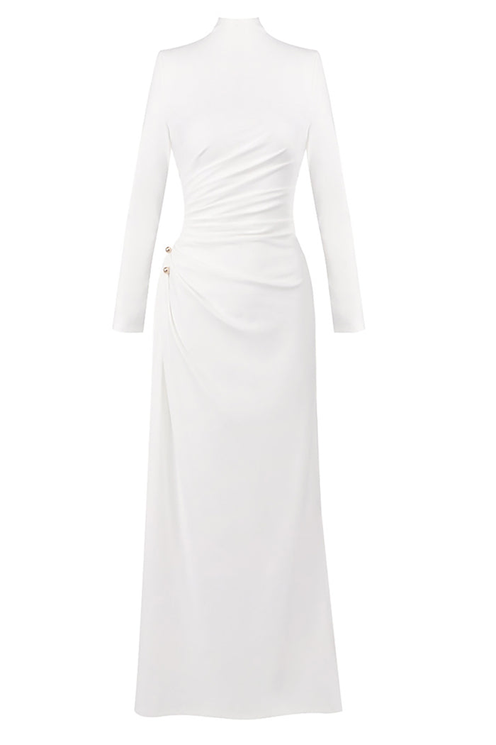 Brooch Long Sleeve Split Gown