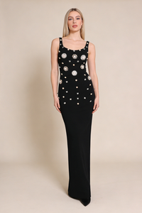 Brooch Embellished Scoopneck Gown