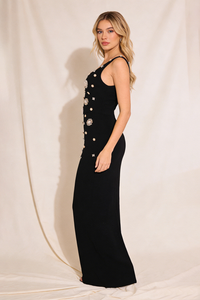 Brooch Embellished Scoopneck Gown