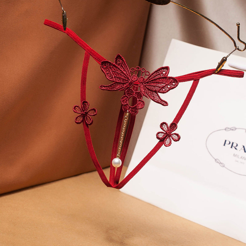 Butterfly Bows Open Crotch G-Strings in Red