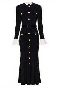 Button-detailed Ribbed-knit Maxi Dress