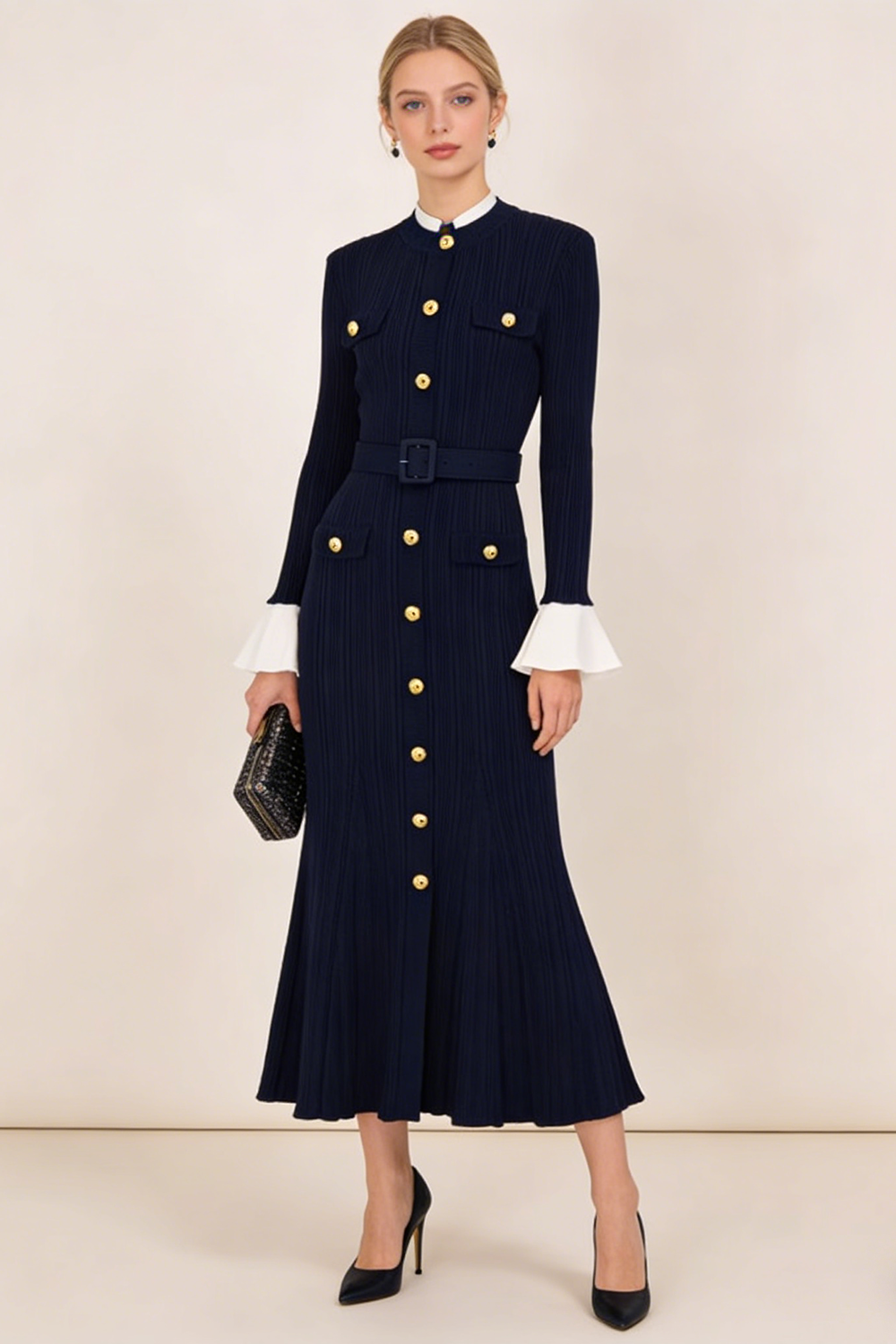 Button-detailed Ribbed-knit Maxi Dress