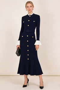 Button-detailed Ribbed-knit Maxi Dress