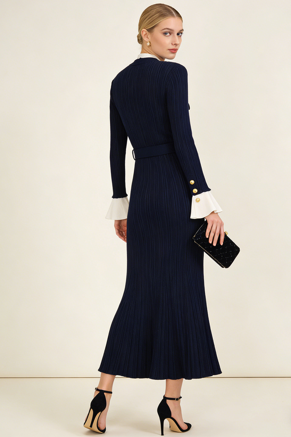 Button-detailed Ribbed-knit Maxi Dress