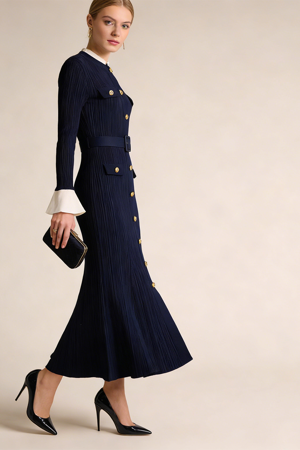 Button-detailed Ribbed-knit Maxi Dress