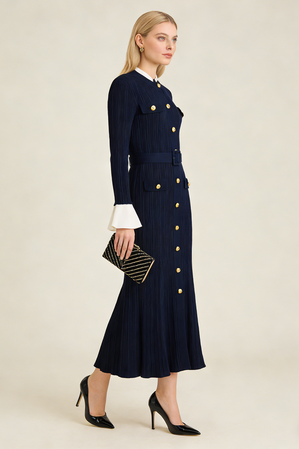 Button-detailed Ribbed-knit Maxi Dress