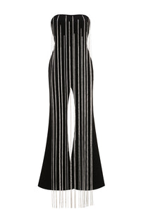 Chain-Embellished Wide Leg Kick Jumpsuits