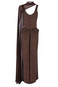 Chiffon Scarf Corseted Sparkly Maxi Dress