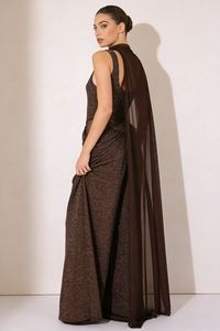 Chiffon Scarf Corseted Sparkly Maxi Dress