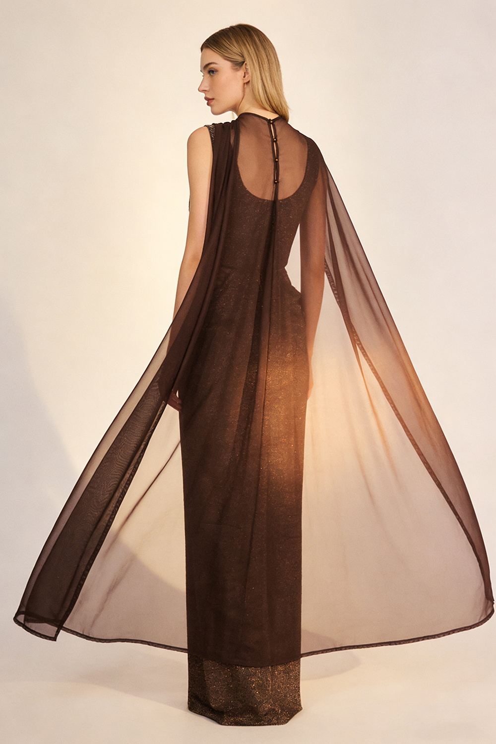 Chiffon Scarf Corseted Sparkly Maxi Dress