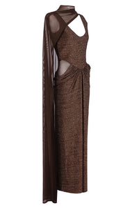 Chiffon Scarf Corseted Sparkly Maxi Dress